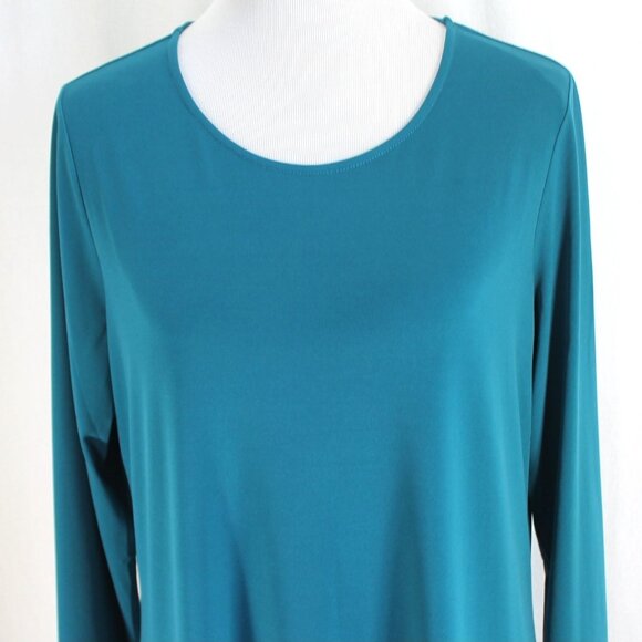 Susan Graver Artisan Top Womens Size M Teal Asymmetrical Long Sleeve Liquid Knit - Picture 2 of 7